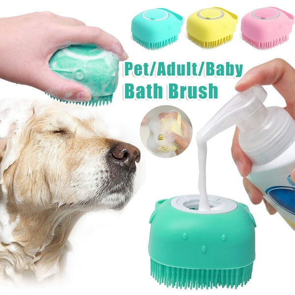 Silicone pet bath massage glove with built-in shampoo dispenser | Paawvital